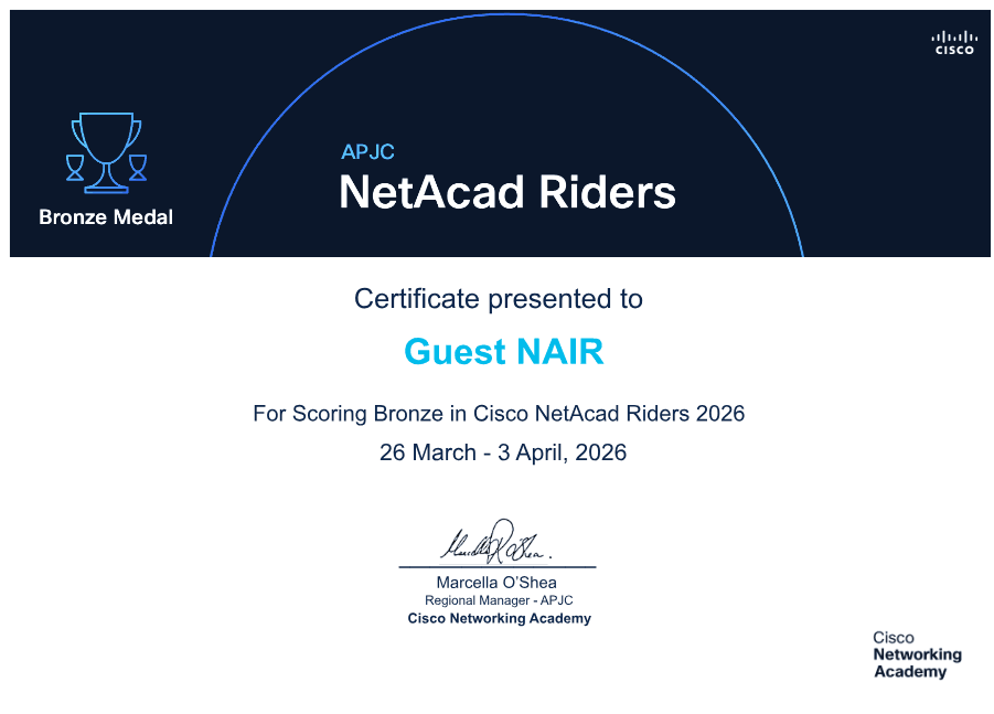 Cisco NetAcad Riders Competition certificate preview